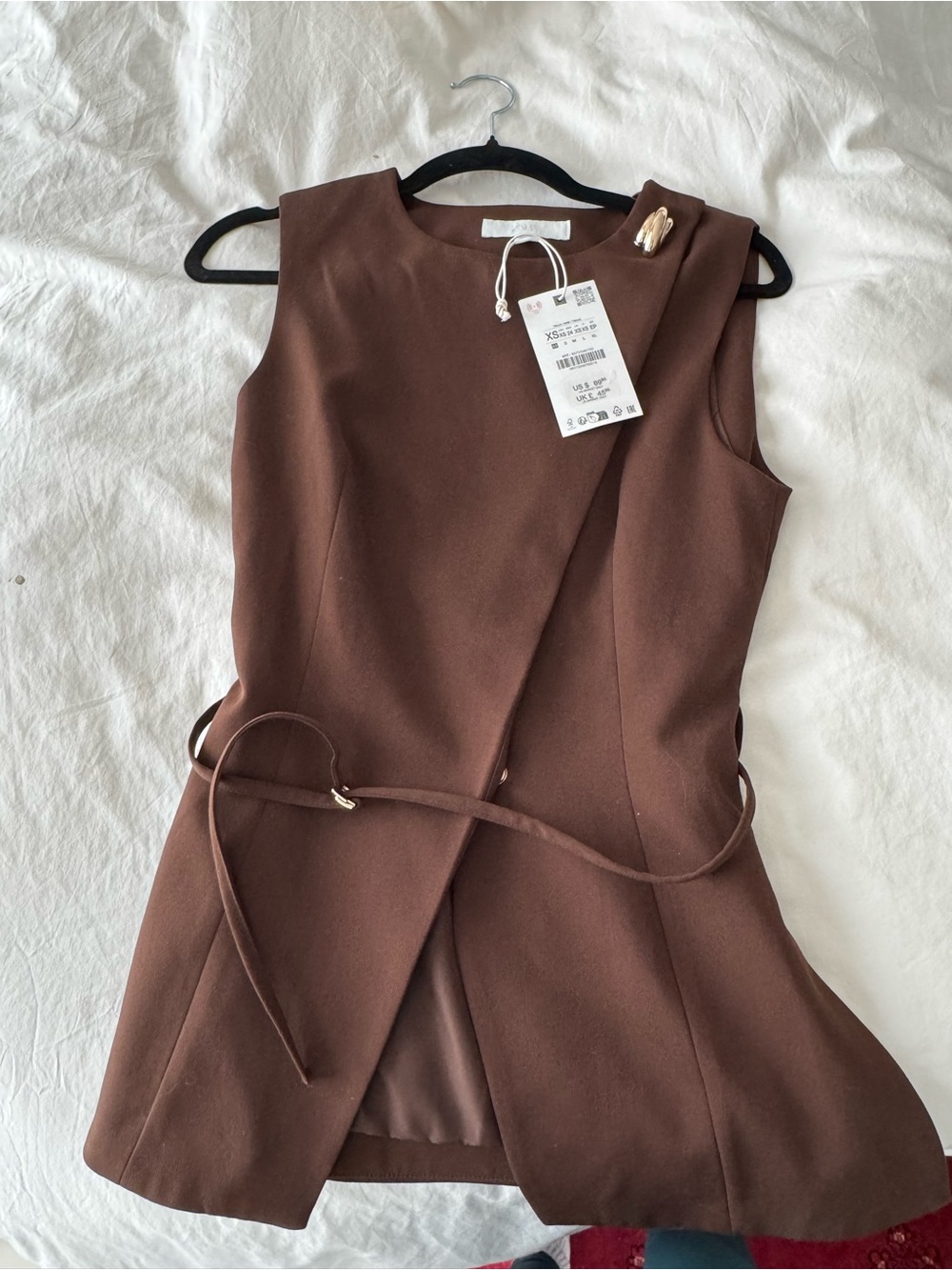 Zara Chocolate Brown Asymmetrical Belted top - Picture 2 of 3